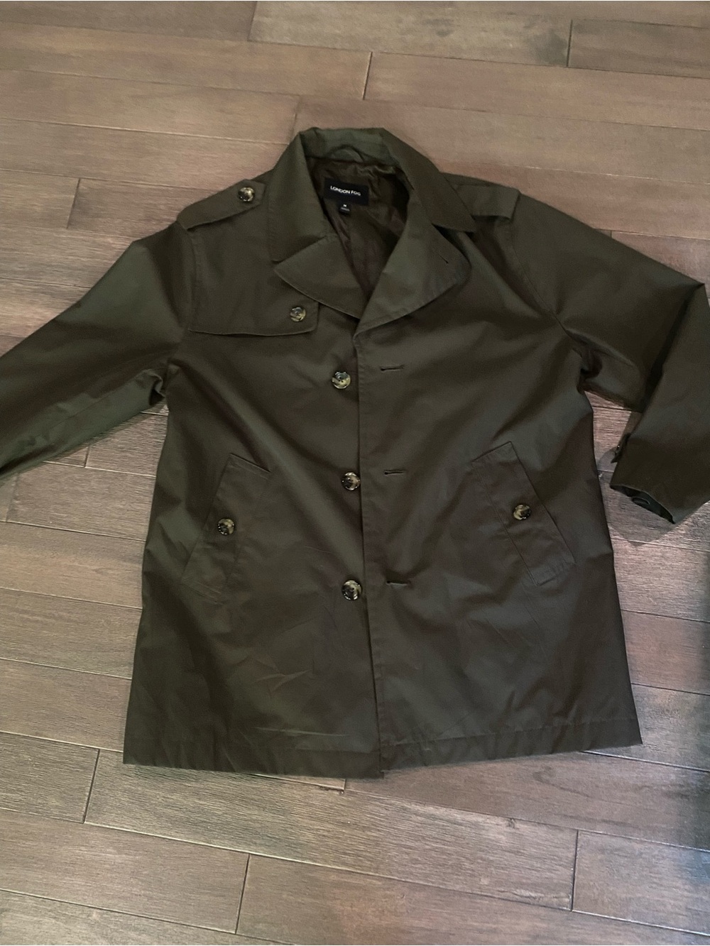 London Fog Men’s Fully lined Olive Green Short Trench W/ Shoulder Lapels , M